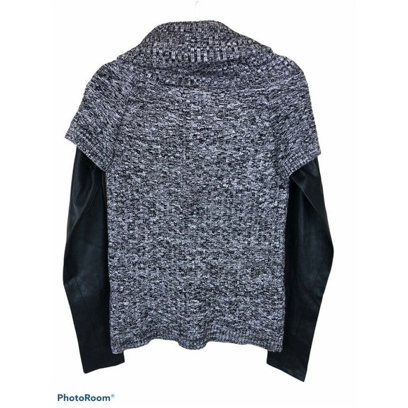 BLANKNYC Womens Pullover‎ Sweater Black Marled Vegan Leather Sleeve Cowl Neck S - Picture 5 of 10
